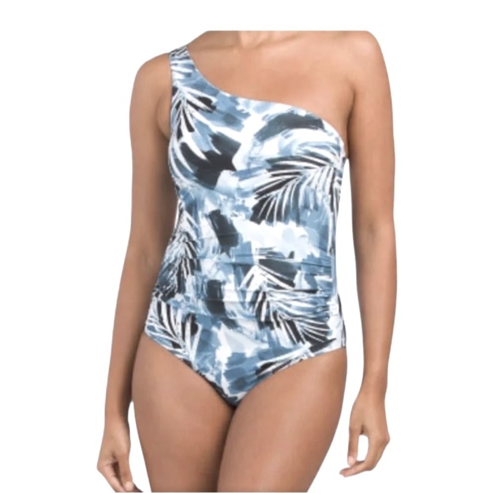 NipTuck Women's Rhonda Congo Lao Blue One Shoulder One Piece Swimsuit Size 8